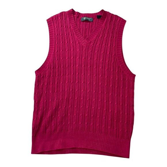 Bobby Jones Collection Mens Red Cable Knit Sweater Vest Large 100% Cotton Slim - Picture 1 of 5